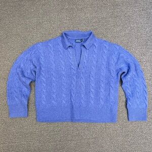 POLO Ralph Lauren Cable-Knit Wool-Cashmere Polo Sweater in Sapphire Heather